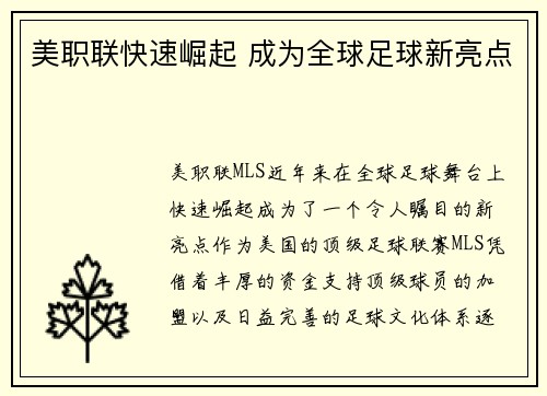 美职联快速崛起 成为全球足球新亮点